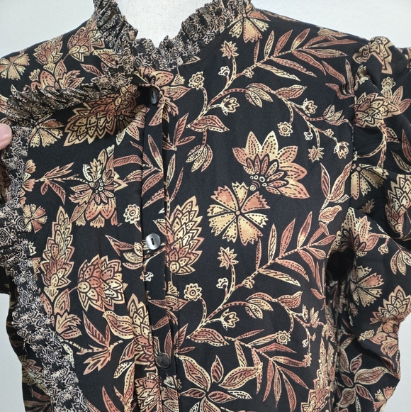 ​MISA Los Angeles Garance Blouse Gilded Paisley Floral Ruffle Puff Sleeve XS - Picture 4 of 15